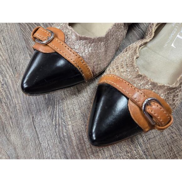 AGL Attilio Giusti Leombrun Black Brown Snake Skin Point Toe Flats Shoes Size 37 - Picture 2 of 11